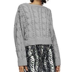 Topshop | Grey Cable-Knit Minimalist Oversized Cropped Batwing Sweater Sz S-M4-6